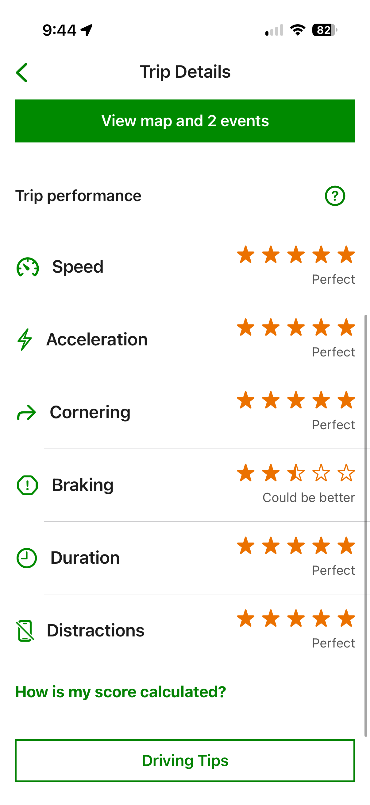 Same driver, same route — braking flagged as could be better
